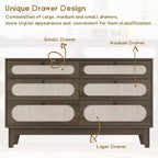 Commode 6 tiroirs en rotin avec prises et ports USB, meuble de rangement en bois pour chambre à coucher (assemblage simple)