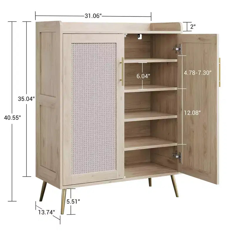 Meuble à chaussures en rotin, meuble de rangement pour chaussures à 5 niveaux avec étagère réglable pour entrée, étagère à chaussures autoportante