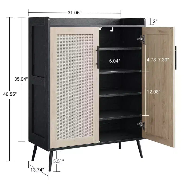 Meuble à chaussures en rotin, meuble de rangement pour chaussures à 5 niveaux avec étagère réglable pour entrée, étagère à chaussures autoportante