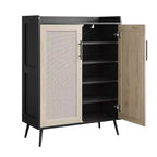 Meuble à chaussures en rotin, meuble de rangement pour chaussures à 5 niveaux avec étagère réglable pour entrée, étagère à chaussures autoportante