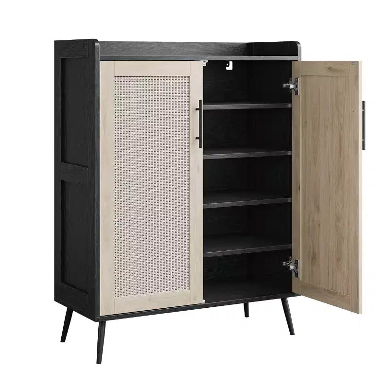Meuble à chaussures en rotin, meuble de rangement pour chaussures à 5 niveaux avec étagère réglable pour entrée, étagère à chaussures autoportante