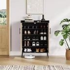 Rattan Shoe Cabinet, 5-Tier Shoe Storage Organizer Cabinet with Adjustable Shelf for Entryway, Freestanding Shoe Rack
