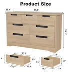 Commode à 7 tiroirs pour chambre à coucher, commode double moderne naturelle avec poignées encastrées, commode en bois pour salon, couloir