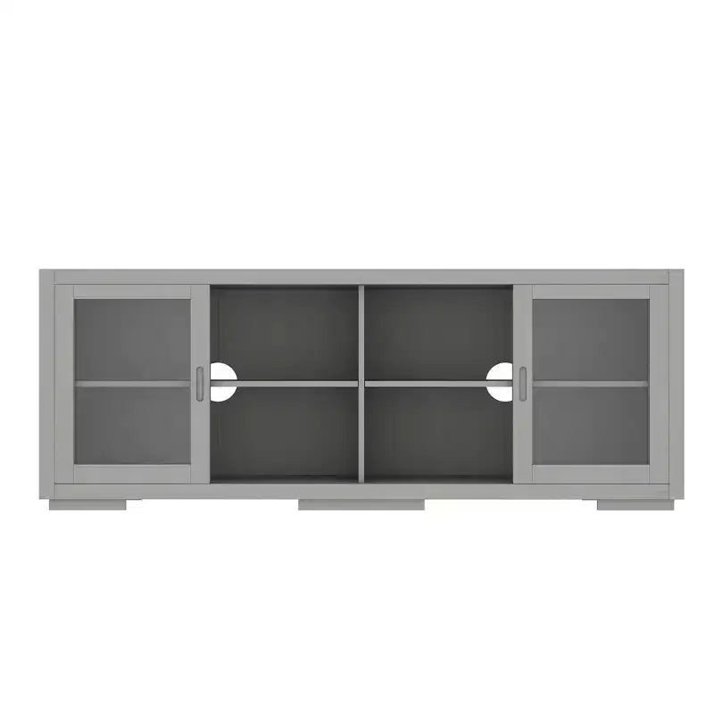 Meuble TV industriel Famapy pour le salon : Portes coulissantes en verre, étagères réglables, console multimédia au design intelligent et peu encombrant