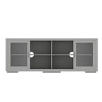 Meuble TV industriel Famapy pour le salon : Portes coulissantes en verre, étagères réglables, console multimédia au design intelligent et peu encombrant