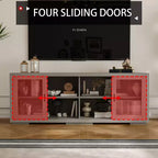 Meuble TV industriel Famapy pour le salon : Portes coulissantes en verre, étagères réglables, console multimédia au design intelligent et peu encombrant