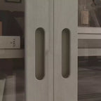 Meuble TV industriel Famapy pour le salon : Portes coulissantes en verre, étagères réglables, console multimédia au design intelligent et peu encombrant