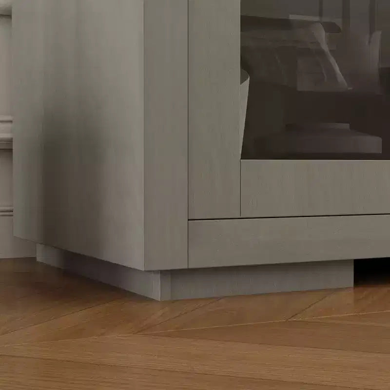 Meuble TV industriel Famapy pour le salon : Portes coulissantes en verre, étagères réglables, console multimédia au design intelligent et peu encombrant