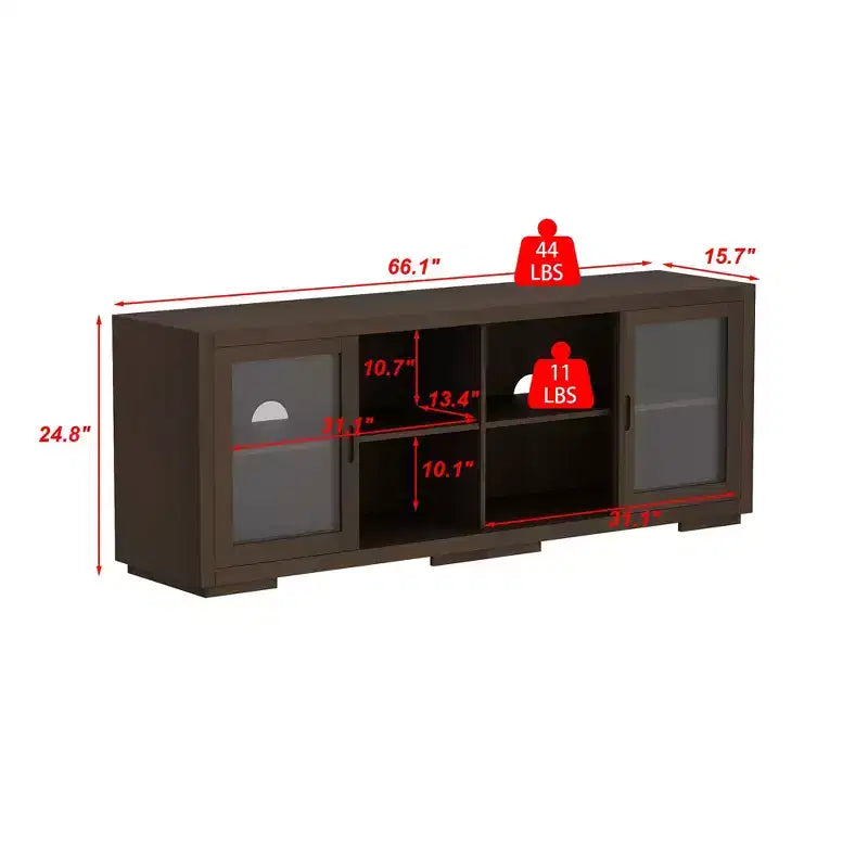 Meuble TV industriel Famapy pour le salon : Portes coulissantes en verre, étagères réglables, console multimédia au design intelligent et peu encombrant