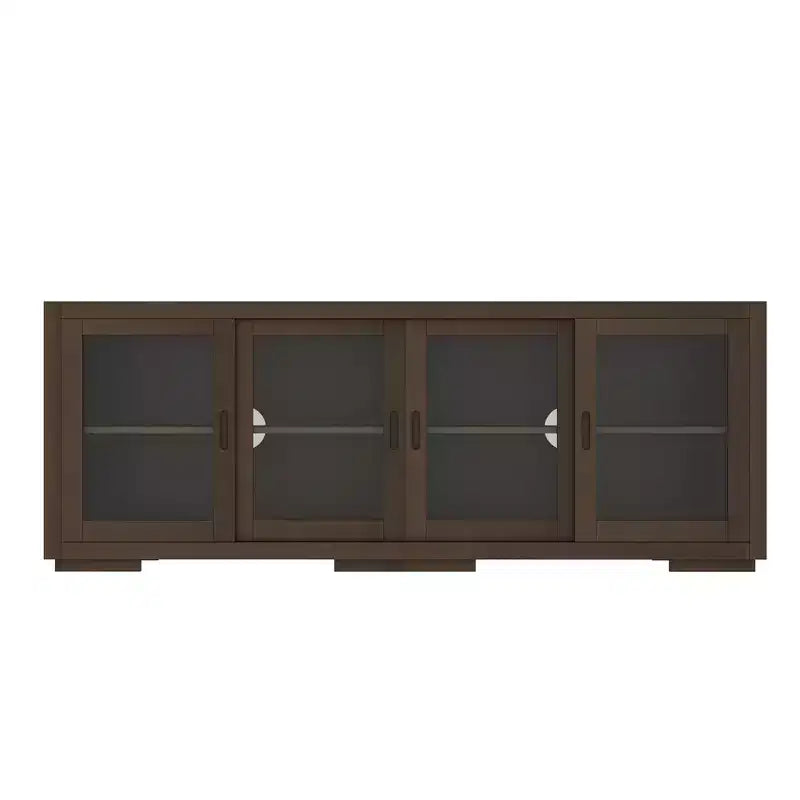 Meuble TV industriel Famapy pour le salon : Portes coulissantes en verre, étagères réglables, console multimédia au design intelligent et peu encombrant
