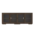 Meuble TV industriel Famapy pour le salon : Portes coulissantes en verre, étagères réglables, console multimédia au design intelligent et peu encombrant
