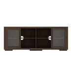 Meuble TV industriel Famapy pour le salon : Portes coulissantes en verre, étagères réglables, console multimédia au design intelligent et peu encombrant