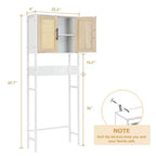 Meuble de rangement au-dessus des toilettes avec étagère réglable et portes en rotin, organisateur de salle de bain peu encombrant au-dessus des toilettes avec poignée en métal, blanc