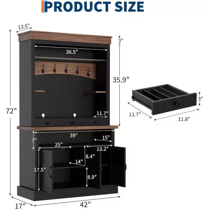 Buffet de bar à café de 72 po de haut avec lumières LED et rangement, avec de multiples fonctions pour une utilisation polyvalente dans diverses pièces