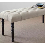 Banc ottoman touffeté élégant Okak avec pieds tournés en bois, banc à chaussures rembourré, banc de salle à manger pour salon, entrée