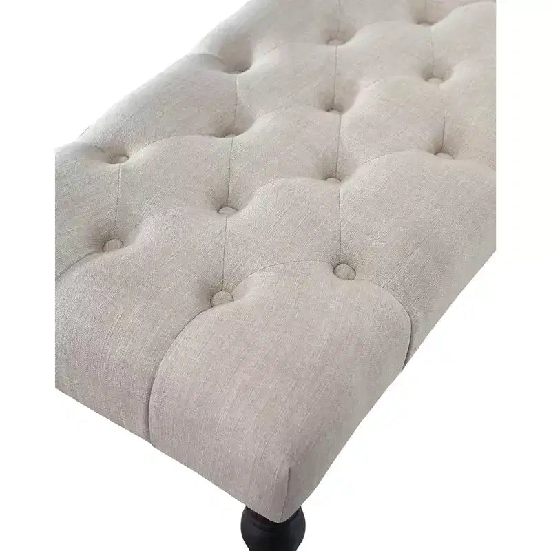 Banc ottoman touffeté élégant Okak avec pieds tournés en bois, banc à chaussures rembourré, banc de salle à manger pour salon, entrée