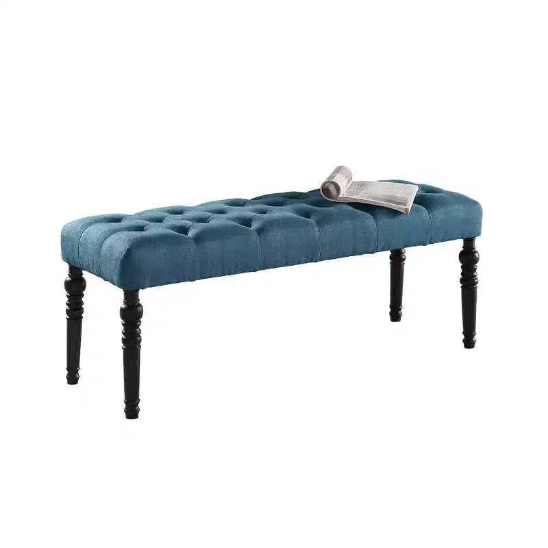Banc ottoman touffeté élégant Okak avec pieds tournés en bois, banc à chaussures rembourré, banc de salle à manger pour salon, entrée
