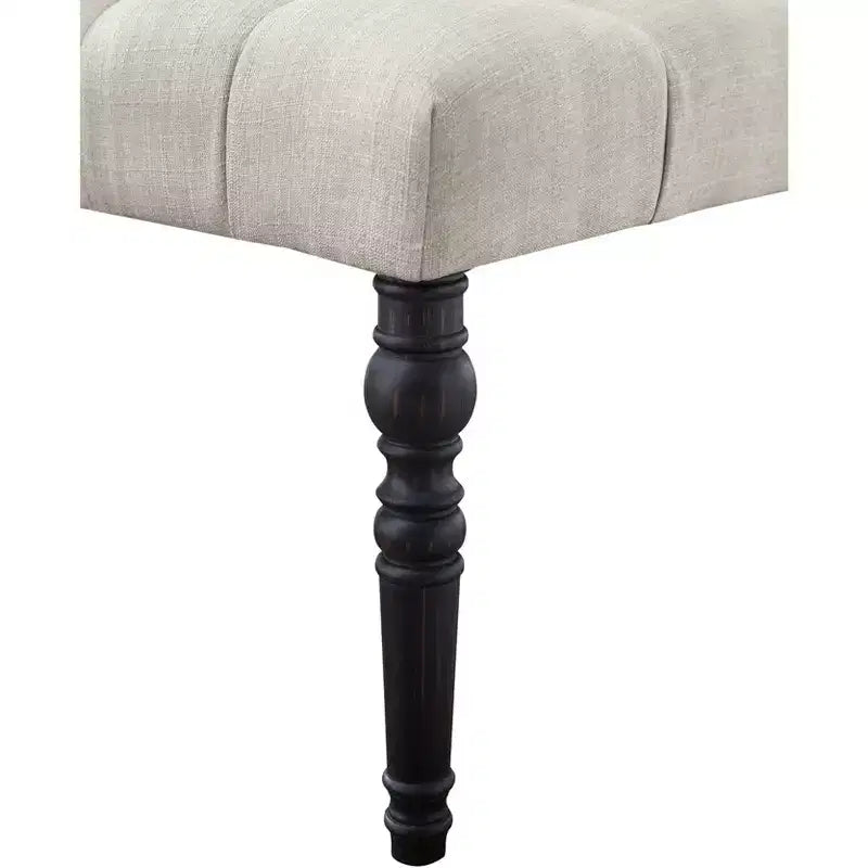 Banc ottoman touffeté élégant Okak avec pieds tournés en bois, banc à chaussures rembourré, banc de salle à manger pour salon, entrée