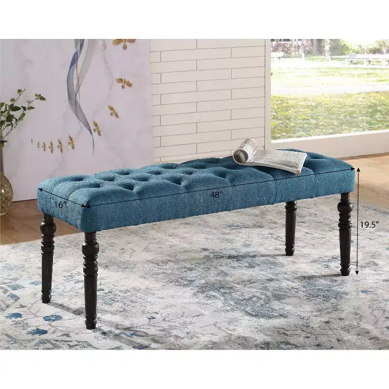 Banc ottoman touffeté élégant Okak avec pieds tournés en bois, banc à chaussures rembourré, banc de salle à manger pour salon, entrée