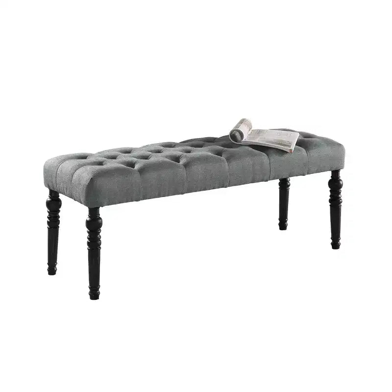Banc ottoman touffeté élégant Okak avec pieds tournés en bois, banc à chaussures rembourré, banc de salle à manger pour salon, entrée