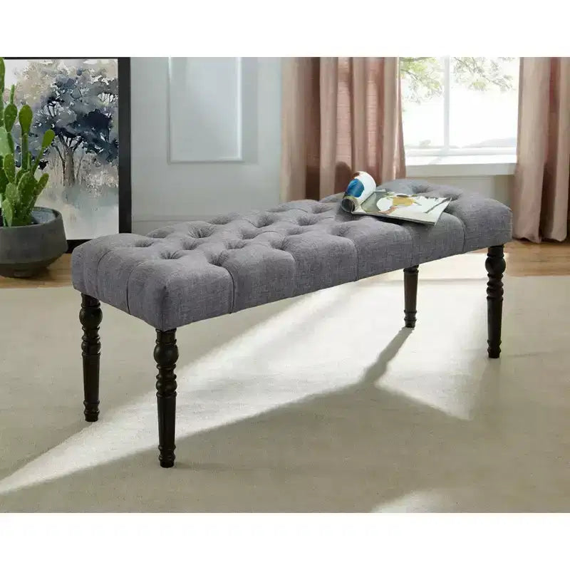 Banc ottoman touffeté élégant Okak avec pieds tournés en bois, banc à chaussures rembourré, banc de salle à manger pour salon, entrée