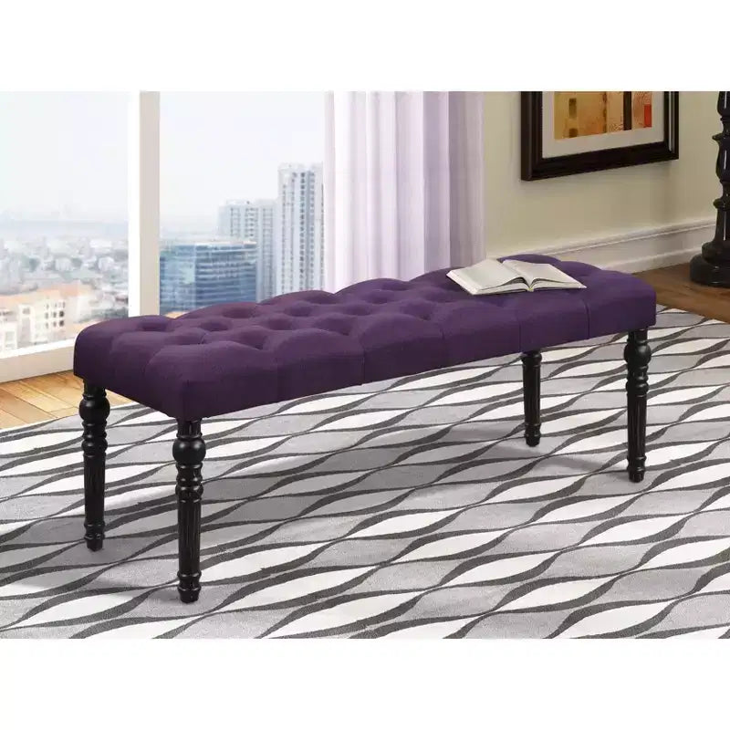 Banc ottoman touffeté élégant Okak avec pieds tournés en bois, banc à chaussures rembourré, banc de salle à manger pour salon, entrée