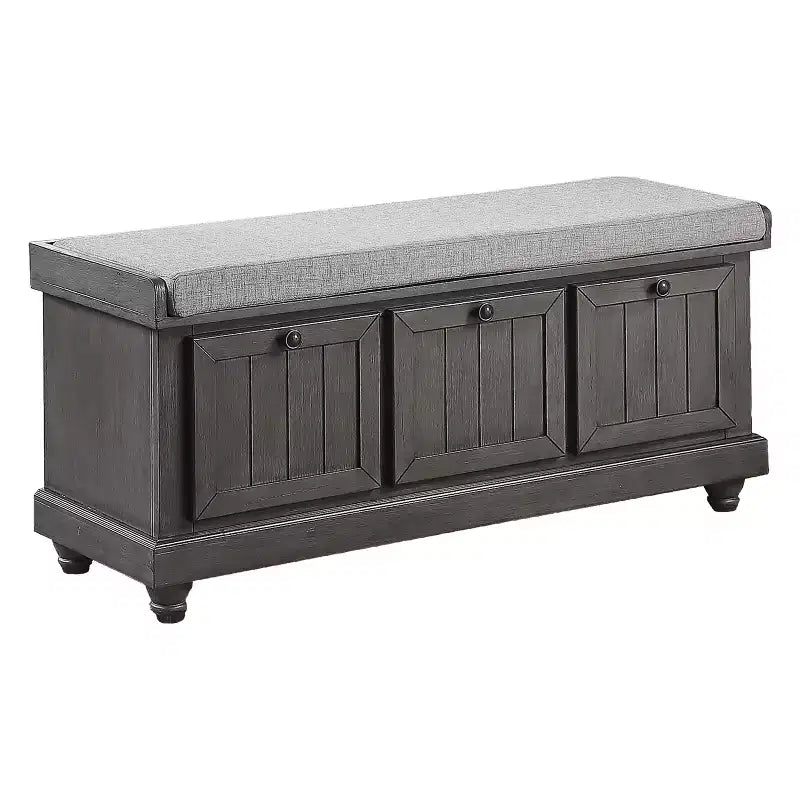 Banc Ottoman Okak Rétro avec Siège Rembourré Relevable et Rangement, Banc de Rangement en Bois Massif pour Chambre, Entrée