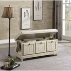 Banc Ottoman Okak Rétro avec Siège Rembourré Relevable et Rangement, Banc de Rangement en Bois Massif pour Chambre, Entrée