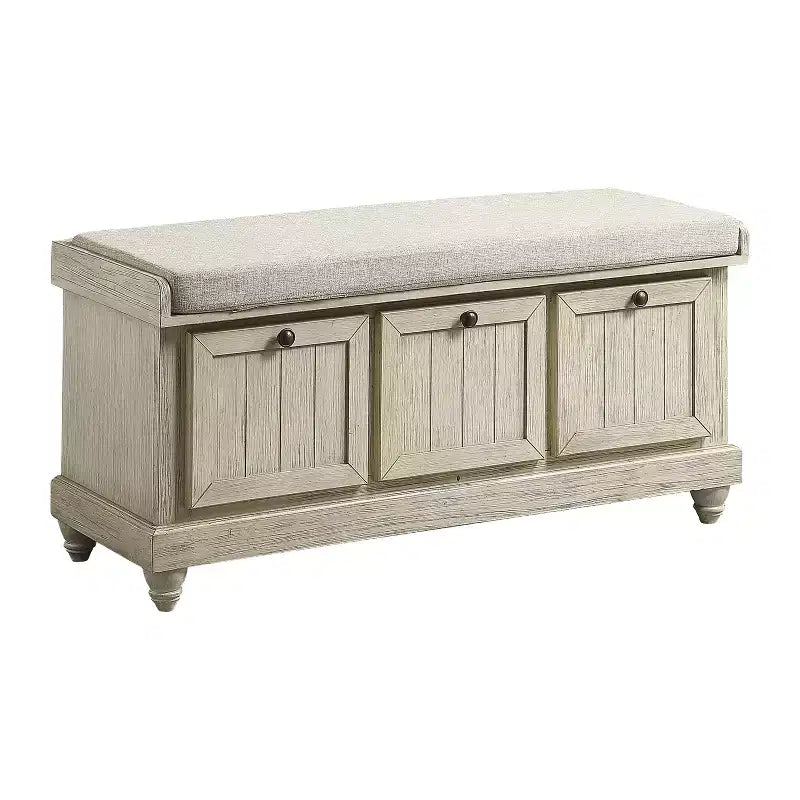 Banc Ottoman Okak Rétro avec Siège Rembourré Relevable et Rangement, Banc de Rangement en Bois Massif pour Chambre, Entrée