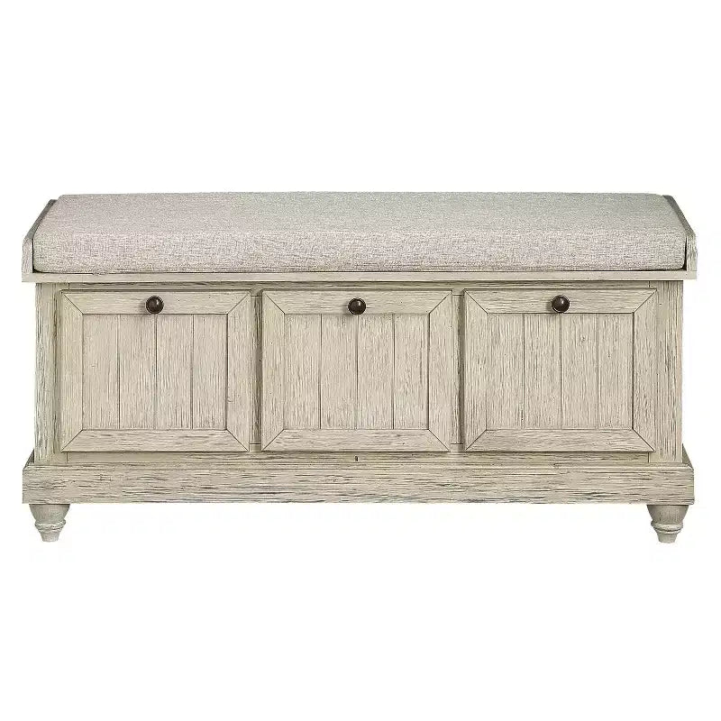 Banc Ottoman Okak Rétro avec Siège Rembourré Relevable et Rangement, Banc de Rangement en Bois Massif pour Chambre, Entrée