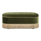 Banc de rangement ottoman ovale Okak Vintage avec couvercle relevable, revêtement en velours capitonné et franges, pour chambre à coucher ou entrée