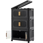 MAYEERTY Meuble de rangement pliant en plastique à 3 niveaux avec portes magnétiques et roulettes, organisateur de placard et conteneur de rangement noir pour petits espaces