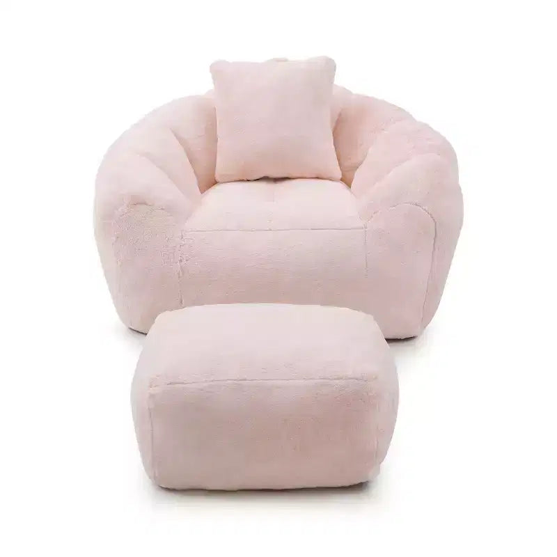 Fauteuil poire géant avec repose-pieds, surdimensionné pour adultes et enfants, en fausse fourrure en forme de coquille