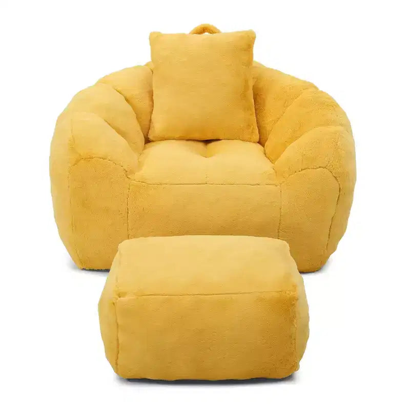 Fauteuil poire géant avec repose-pieds, surdimensionné pour adultes et enfants, en fausse fourrure en forme de coquille