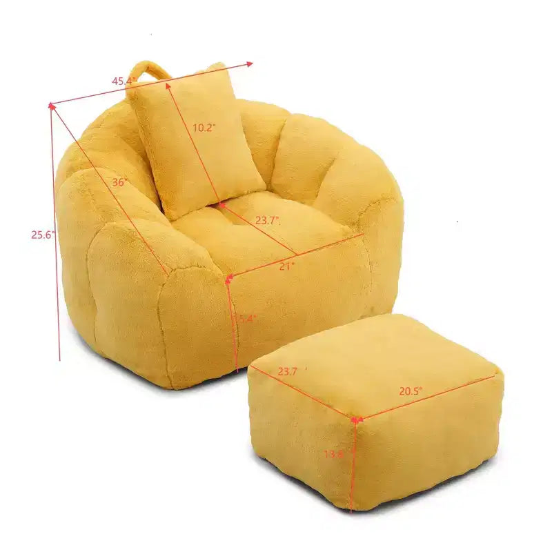 Fauteuil poire géant avec repose-pieds, surdimensionné pour adultes et enfants, en fausse fourrure en forme de coquille