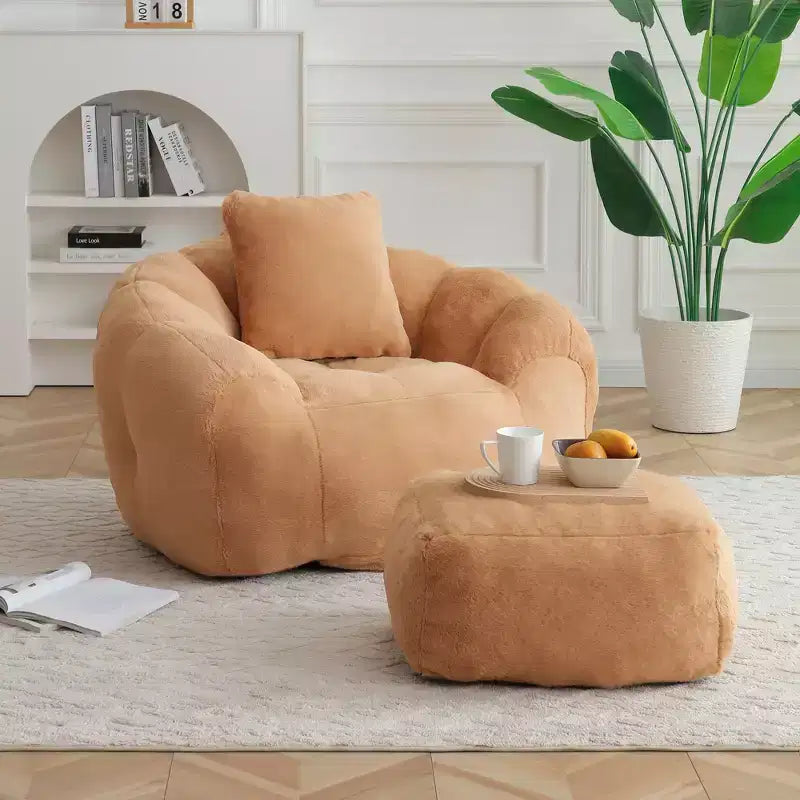 Fauteuil poire géant avec repose-pieds, surdimensionné pour adultes et enfants, en fausse fourrure en forme de coquille