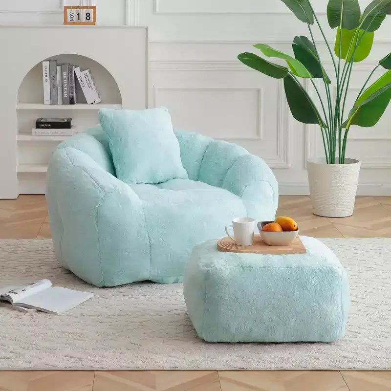 Fauteuil poire géant avec repose-pieds, surdimensionné pour adultes et enfants, en fausse fourrure en forme de coquille