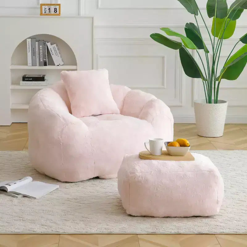 Fauteuil poire géant avec repose-pieds, surdimensionné pour adultes et enfants, en fausse fourrure en forme de coquille