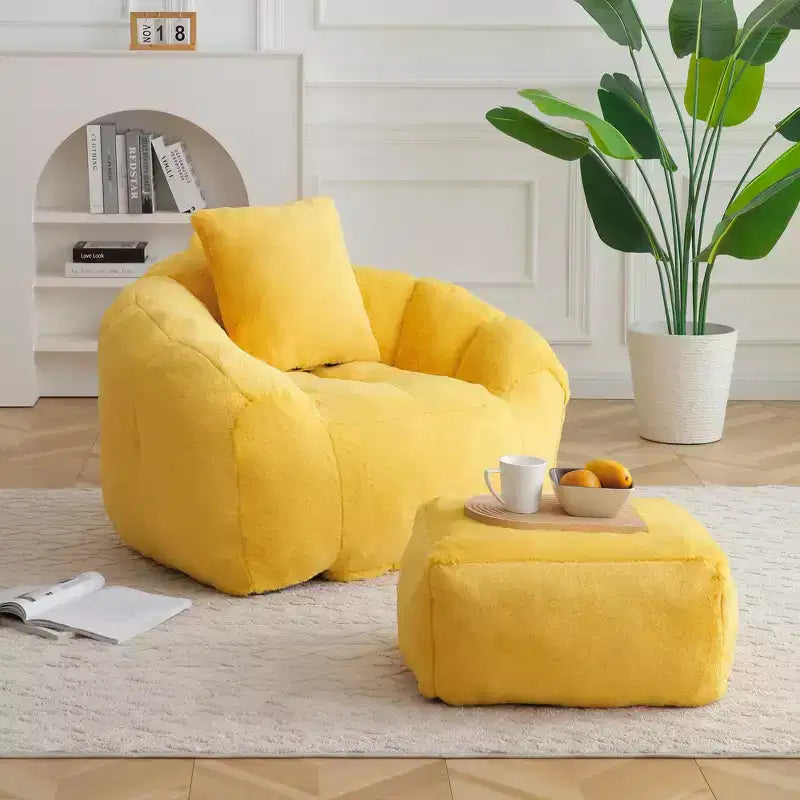 Fauteuil poire géant avec repose-pieds, surdimensionné pour adultes et enfants, en fausse fourrure en forme de coquille