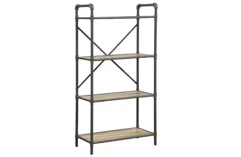 HomeRoots Étagère bibliothèque à quatre niveaux en métal gris-brun de 49 po