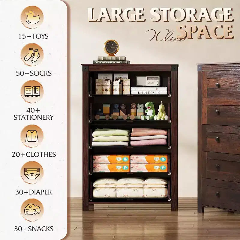 Commode de ferme à 5 tiroirs GALAXHERO, organisateur de rangement haut en bois pour chambre à coucher, commode à tiroirs avec poignées rustiques pour salon, couloir