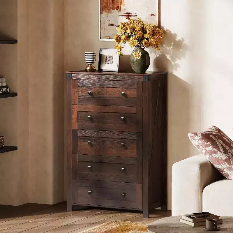 Commode de ferme à 5 tiroirs GALAXHERO, organisateur de rangement haut en bois pour chambre à coucher, commode à tiroirs avec poignées rustiques pour salon, couloir