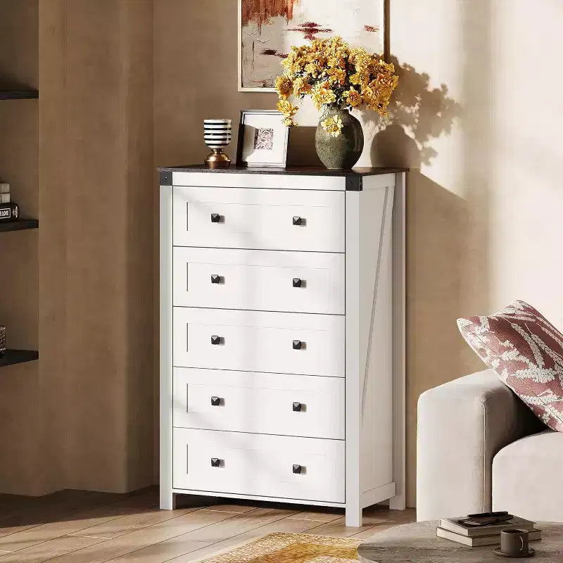 Commode de ferme à 5 tiroirs GALAXHERO, organisateur de rangement haut en bois pour chambre à coucher, commode à tiroirs avec poignées rustiques pour salon, couloir