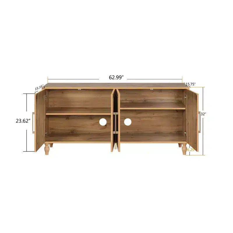 Meuble de rangement GDFStudio Mid Century Modern 62.99'' avec portes sculptées motif floral et étagères réglables