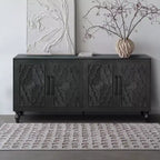 GDFStudio Mid Century Modern 62.99'' Carved Flower Door Cabinet with Adjustable Shelves