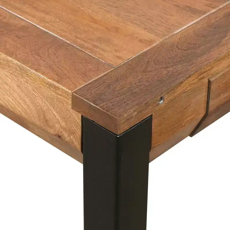 Table à manger rectangulaire extensible Royal Hampton de 210 cm, plateau en manguier sculpté main avec pieds en fer