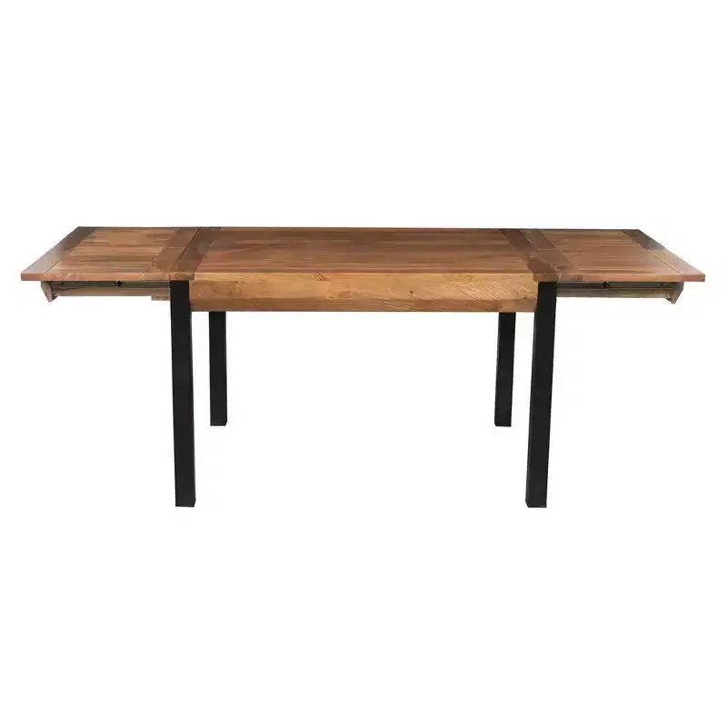 Table à manger rectangulaire extensible Royal Hampton de 210 cm, plateau en manguier sculpté main avec pieds en fer