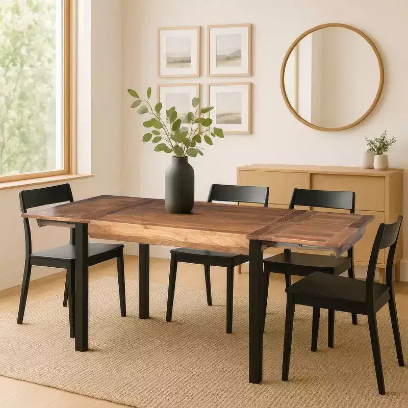 Table à manger rectangulaire extensible Royal Hampton de 210 cm, plateau en manguier sculpté main avec pieds en fer