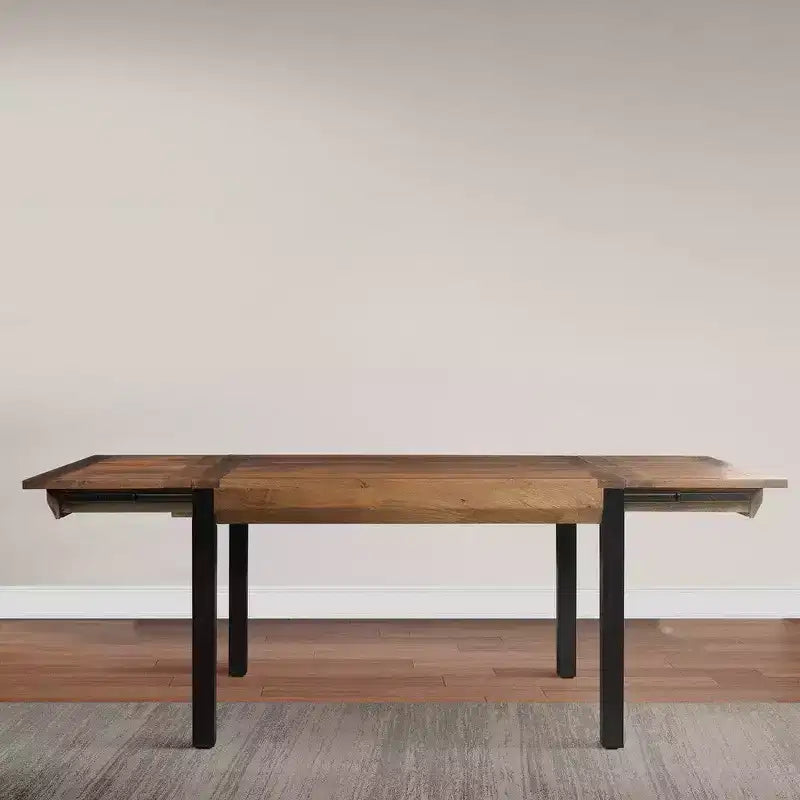 Table à manger rectangulaire extensible Royal Hampton de 210 cm, plateau en manguier sculpté main avec pieds en fer