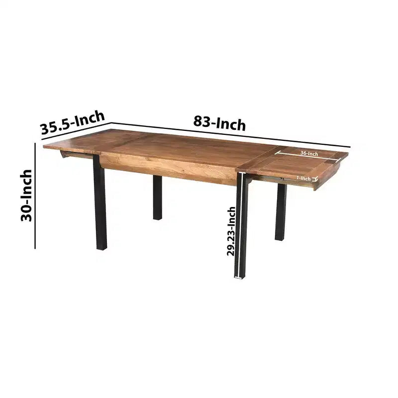 Table à manger rectangulaire extensible Royal Hampton de 210 cm, plateau en manguier sculpté main avec pieds en fer